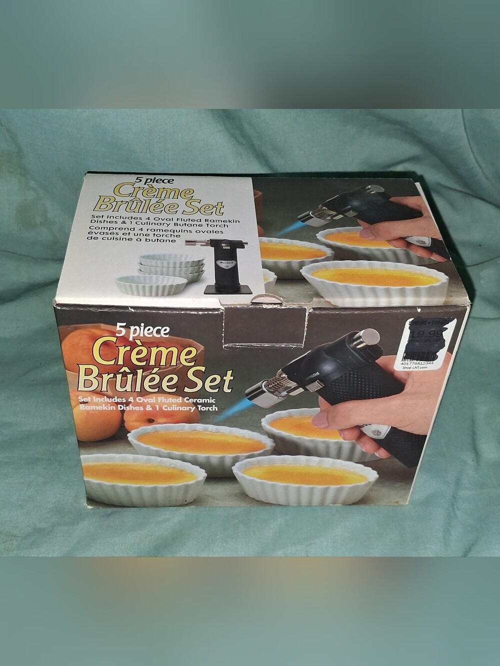 5 Piece Crème Brulee Set with 4 White Oval Ramakin Dishes & Butane Torch NIB NOS